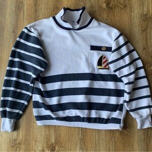 Vintage 80s Nautical Collared Sweatshirt Small Sailing Fisherman Core Striped